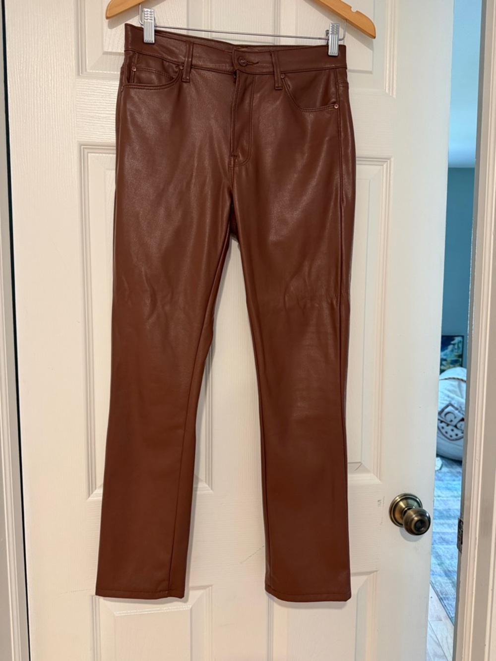 MOTHER Women's Skinny Faux Leather Pants in Brown